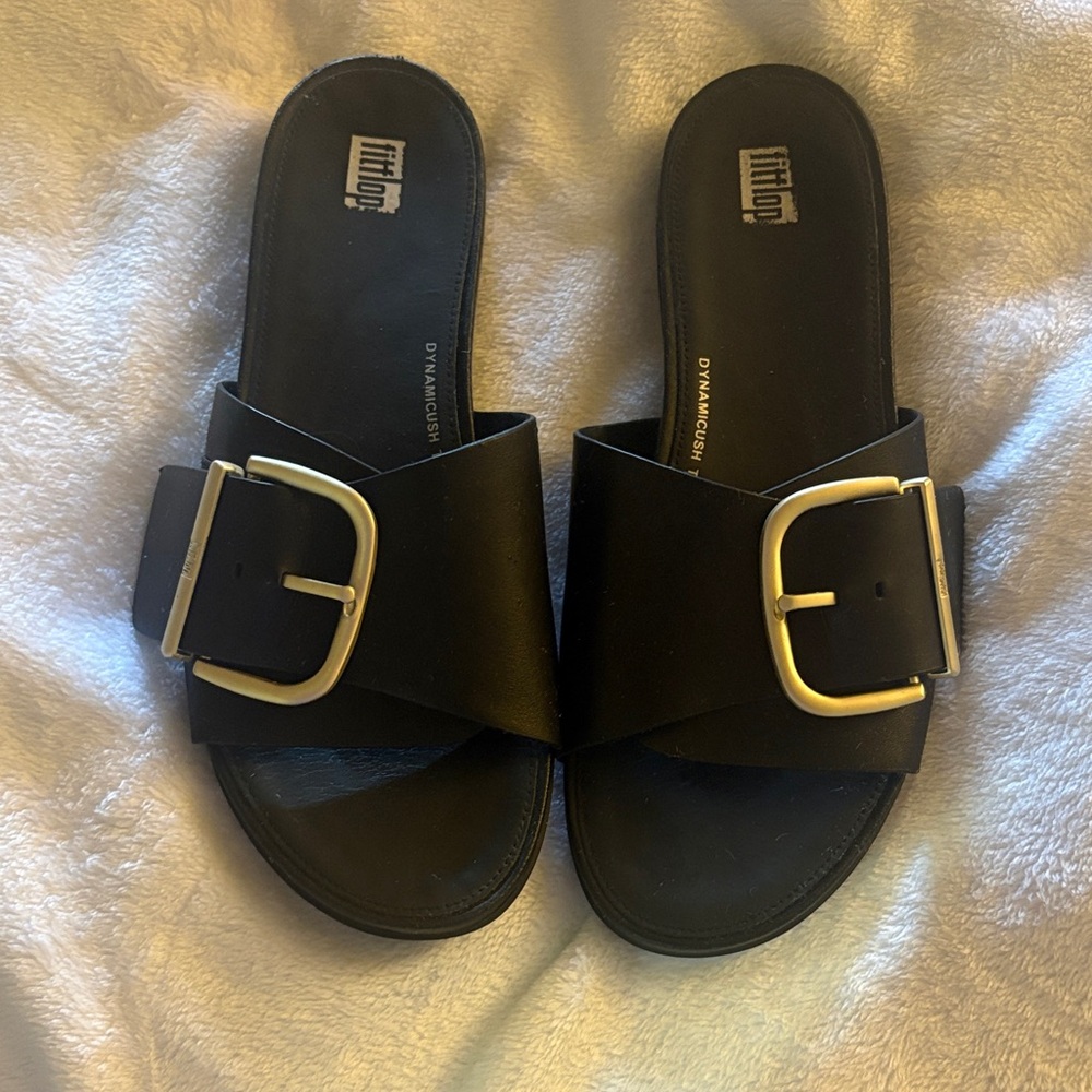 FitFlop Black Sandals with Metallic Buckle